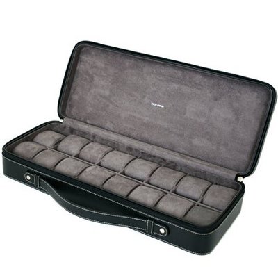 16 Case for Collectors Travel Style Briefcase Black Leather Large Compartments Zipper