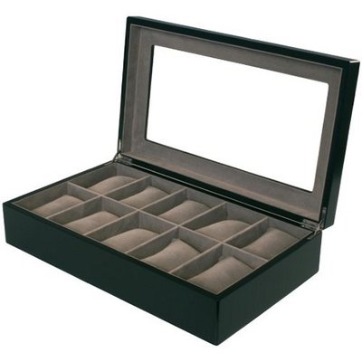 Box for 10 es Black Matte Finish XL Extra Large Compartments Soft Cushions Clearance Window