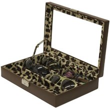 Tech Swiss- TS5440BRN Eyeglass Sunglass Storage Case Brown Leather Box Wild Leopard for 6 Glasses