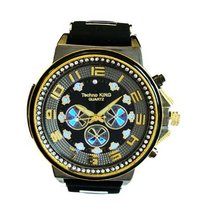 Bling Techno King Gold Tone Seven Color Lighting with Black Bullet Band