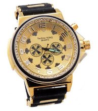 Bling Techno King Gold Tone Seven Color Lighting with Black Bullet Band