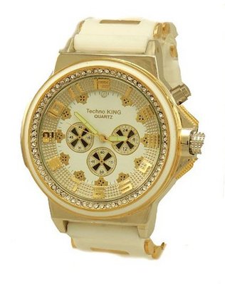 Bling Techno King Gold Tone Seven Color Lighting with White Bullet Band