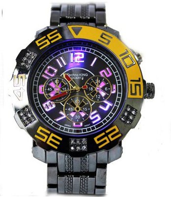 Bling Techno King Seven Color Lighting Gun Metal -Yellow Accent