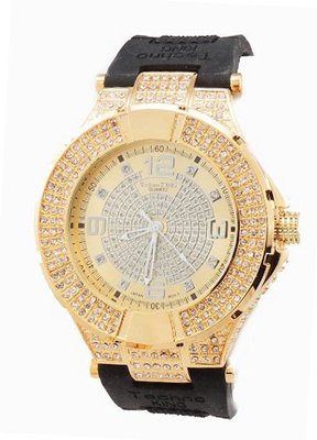 Gold Tone Hip Hop Rubber Band Heavy Duty Ice Out