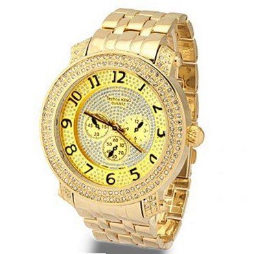 Gold Tone white Crystals Hip-hop Cz-ice Bling Metal