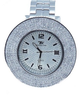 Iced Out Pave Silver Tone Hip Hop Bling Bing -Over Size