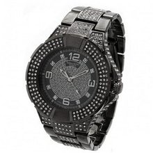 Iced Out , White Crystal, Black Hip Hop Bling Bing Metal