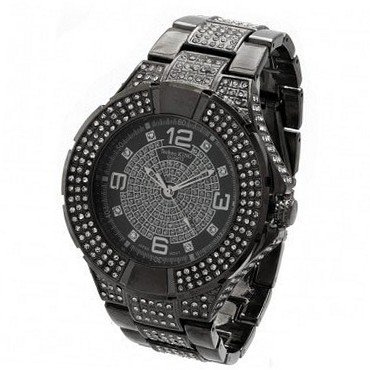 Iced Out , White Crystal, Black Hip Hop Bling Bing Metal