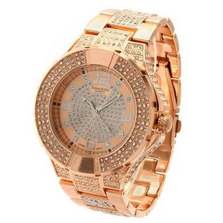 Iced Out, White Crystal, Rose Gold Tone Hip Hop Bling Bing Metal