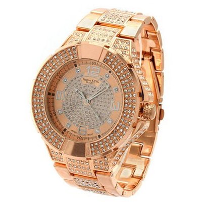 Iced Out, White Crystal, Rose Gold Tone Hip Hop Bling Bing Metal
