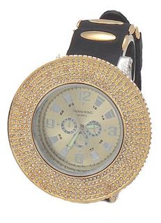 Removable Gold Tone Bezel, 5 Row Rhinestone-accented Hip Hop Bling -Over Size