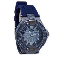 Silver Tone Crystals Hip-hop Cz-ice Bling Clubbin' Bullets 2-row Czs-Blue