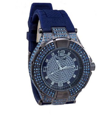 Silver Tone Crystals Hip-hop Cz-ice Bling Clubbin' Bullets 2-row Czs-Blue