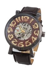 Stainless Case Self-wind up Mechanical Automatic Silver Tone black Leather