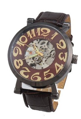 Stainless Case Self-wind up Mechanical Automatic Silver Tone black Leather