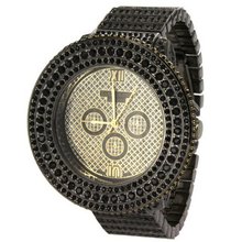 Techno King Bling in Black with Embedded Black Rhinstones - Oversize Case, Extra Weight, Mini Dial Displays do not Function