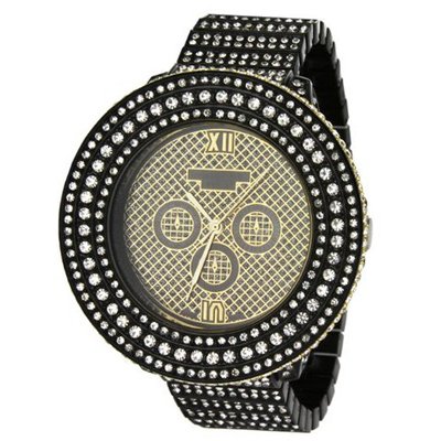 Techno King Bling in Black with Embedded Clear Rhinstones - Oversize Case, Extra Weight, Mini Dial Displays do not Function