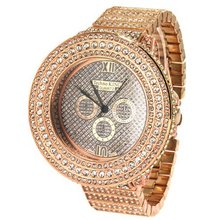 Techno King Bling in Rose Gold Color with Embedded Clear Rhinstones - Oversize Case, Extra Weight, Mini Dial Displays do not Function