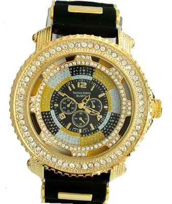 Techno King Gold 3-tone Dial Hip-hop Cz-ice Bling Clubbin'bullet