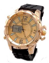Techno King ,Gold Tone, Analog-Digital, Black Silicon