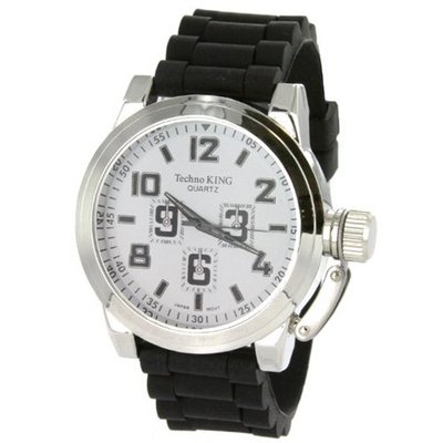 Techno King in Black Silicone Bands and White Dial - Mini Dial Displays do not Function