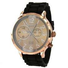 Techno King in Black Silicone Bands with Rose Gold Color Case and Dial - Mini Dial Displays do not Function