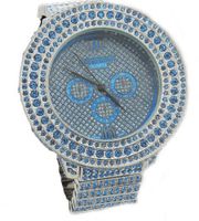 Totally Iced Out Pave Embedded Blue Rhinstones Hip Hop Bling Bing -Over Size