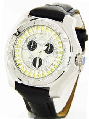 Techno Master Genuine Diamond Stainless Steel Case Leather Band w/ 2 Interchangeable Bands #TM-2129