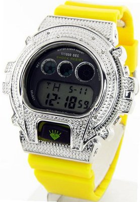 Techno Master Ice Plus Joe Rodeo Stainless Steel Diamond Case & Shiny Yellow Band Digital G Diamond Shock #TMX-40