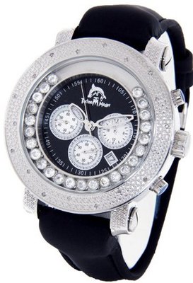 Techno Master Moving Stones Genuine Diamond Silver Case Black Polyurethane Band #TMX-2108-C