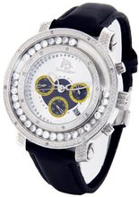 Techno Master Moving Stones Genuine Diamond Silver Case Black Polyurethane Band #TMX-2108-D