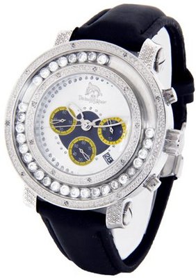 Techno Master Moving Stones Genuine Diamond Silver Case Black Polyurethane Band #TMX-2108-D