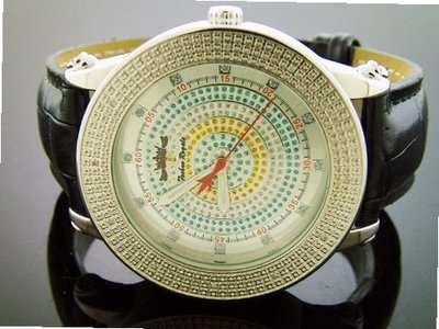 New Techno Royale 50mm Round Silver Tone 12 Diamonds Multicolor Face