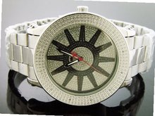 Techno Royale 50mm Round Silver Tone 12 Diamonds