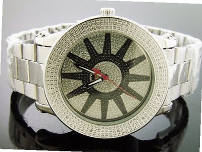 Techno Royale 50mm Round Silver Tone 12 Diamonds