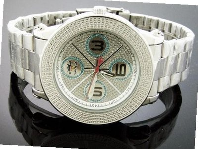 Techno Royale 50mm Round Silver Tone 12 Diamonds