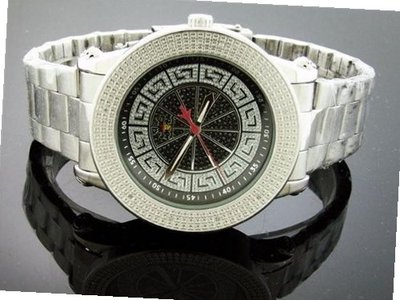Techno Royale 50mm Round Silver Tone 12 Diamonds