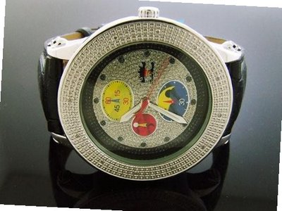 Techno Royale 50mm Round Silver Tone 12 Diamonds