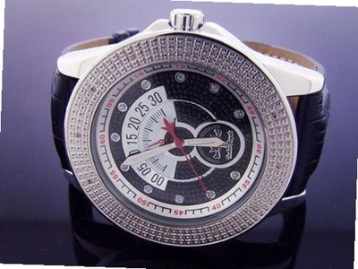 Techno Royale 50mm Round Silver Tone 12 Diamonds