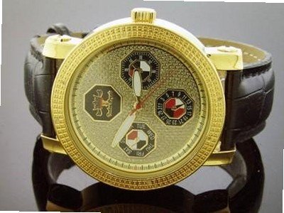 Techno Royale 50mm Round Yellow Gold 12 Diamonds