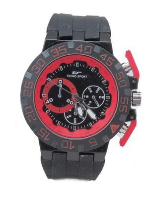 Techno Sport New Fashion Black Rubber -Red Accent
