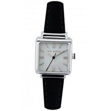 TED BAKER Square Analog Mother of Pearl Dial Black Leather Strap TE2030