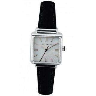 TED BAKER Square Analog Mother of Pearl Dial Black Leather Strap TE2030