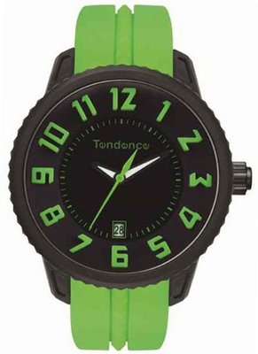 Tendence Gulliver Medium - Funky Unisex Quartz with Black Dial Analogue Display and Green Plastic or PU Strap T0930022