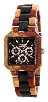 Tense Natural Wood Square Dial Multi-Eye Inlaid Multicolored B7305ID