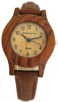 uTense Wood Watches Tense Round SandalWood w/ Leather Band L8003S 