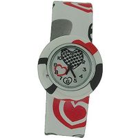 Funky Red & Black Heart Design Girls Slap On Analogue Silicone Sports