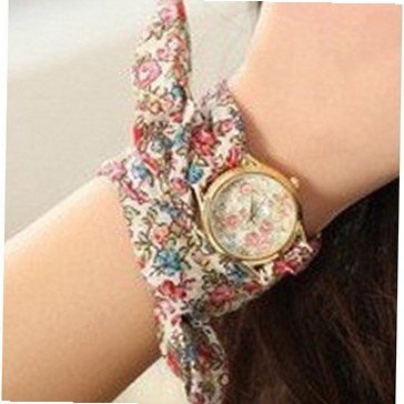 Ladies Self-Tie Yellow Gold Brown & Pink Flower Ribbon Fashion SW-1244