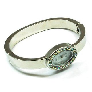 The Olivia Collection Silver Tone Blue Cz Oval Dial Ladies Dress Bangle