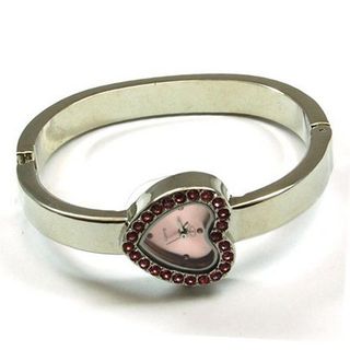 The Olivia Collection Silver Tone Cz Pink Heart Dial Ladies Dress Bangle